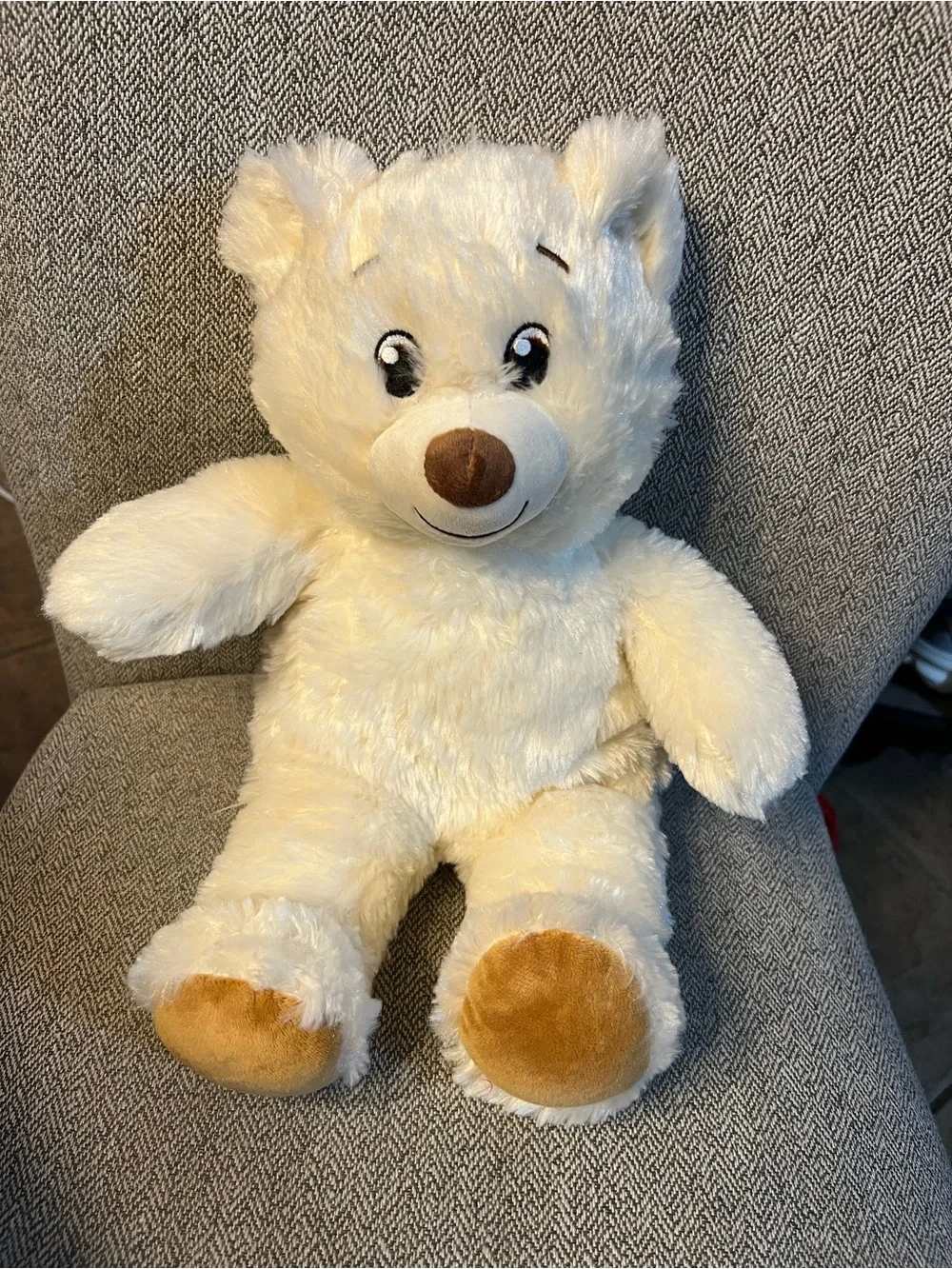 Build A Bear Workshop Cream Ivory Teddy Bear Plush Brown Paw Pads 16” BABW